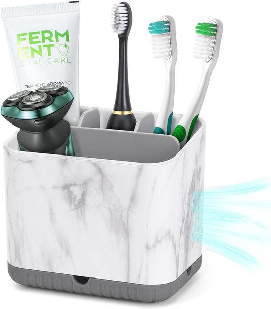 Toothbrush Holders for Bathrooms, Tooth Brush Holder for Bathroom Countertop Organizer, Kids Electric Toothbrush and Toothpaste Holder (Grey Marble Grain)