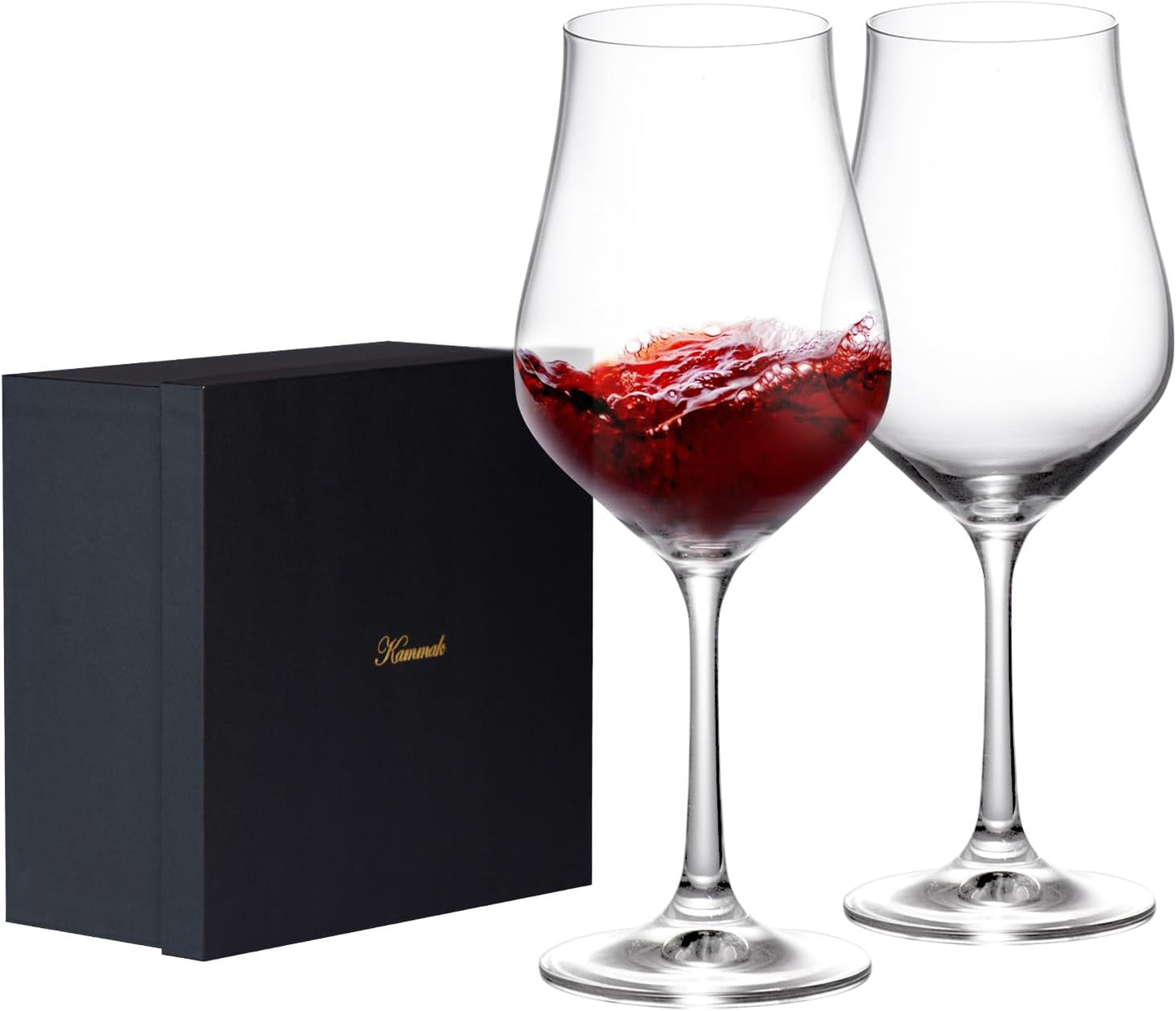 KAMMAK Wine Glasses Set of 2, 11.4 oz Hand Blown Crystal Bordeaux Wine Glasses, Thin Rim & Long Stem, Perfect for Red & White, Daily Use, Wedding Anniversary or Birthday Gift with Gift Box, Tulip