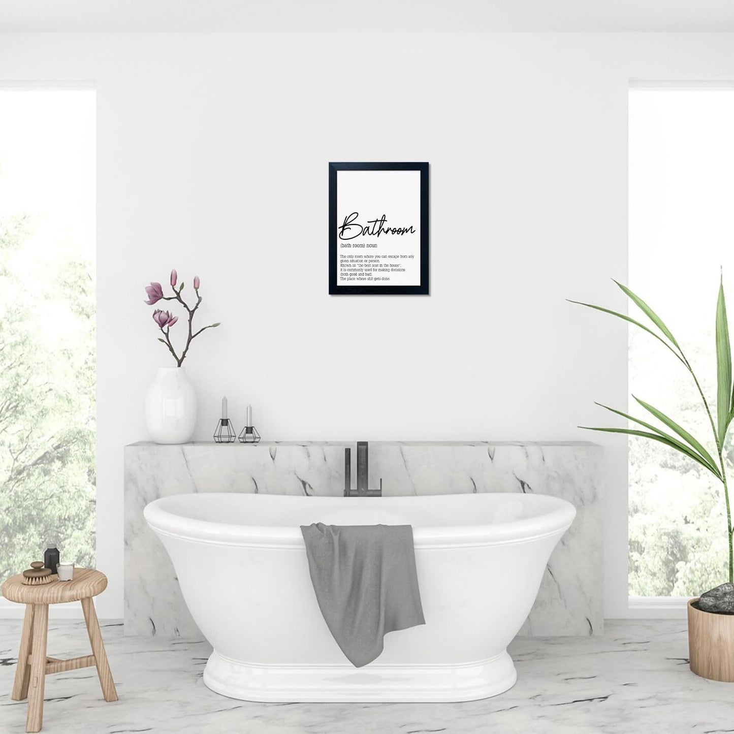 Black and White Bathroom Wall Art, Bathroom Quotes Wall Decor, Small Modern Rules Wall Art, Black Framed Canvas Artworks for Wall