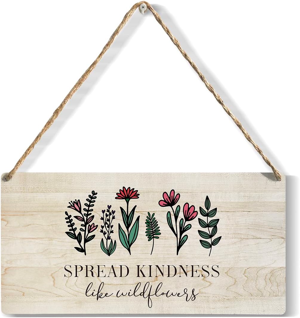 Spread Kindness Like Wildflowers Wooden Hanging Sign Inspirational Gifts for Women Birthday Gifts for Her Female Sign for Room Home Bedroom Decor 6x12 Inches