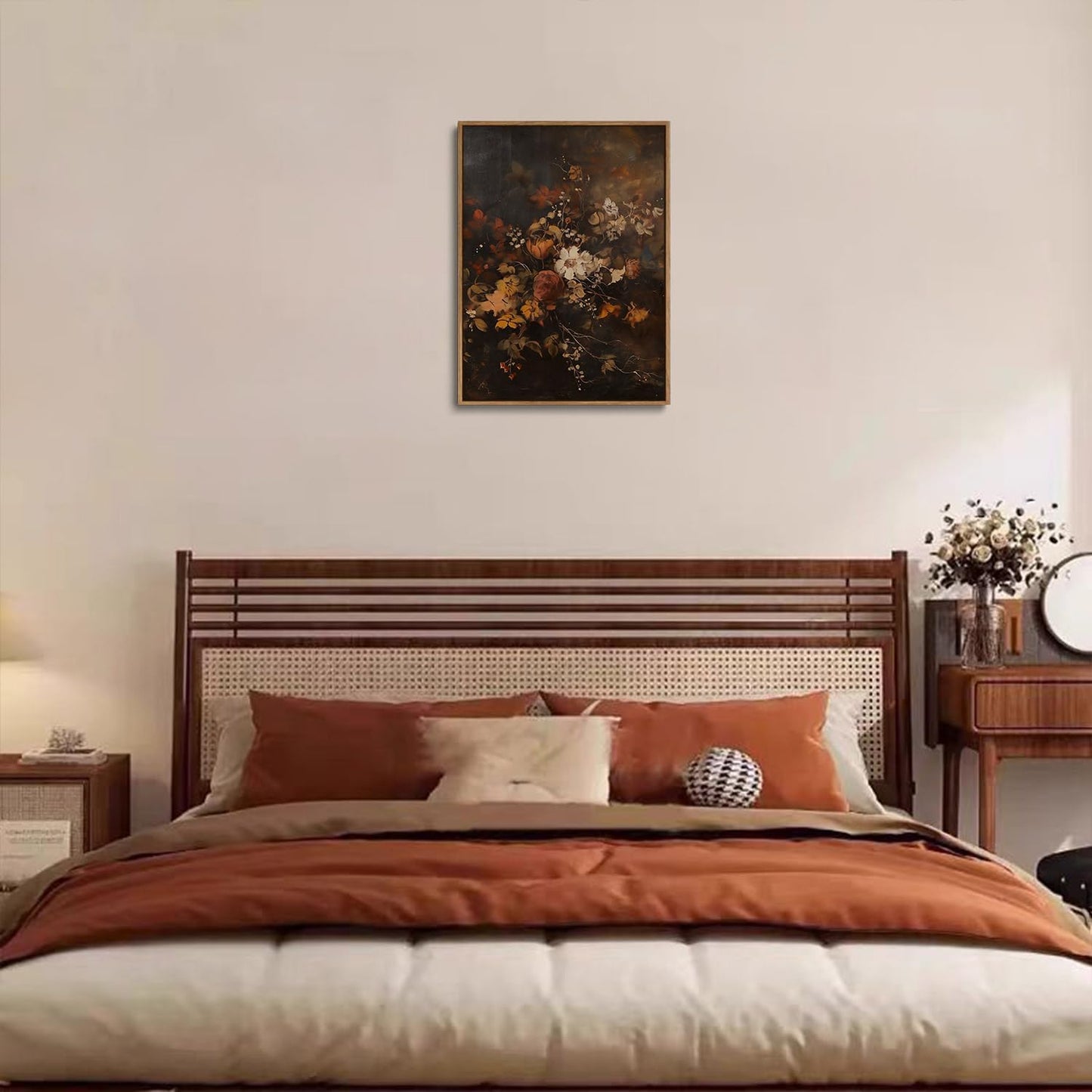 Djmwtb Vintage Fall Framed Wall Art Autumn Dark Floral Canvas Wall Art Prints Moody Botanical Painting Flower Pictures Artwork for Living Room Bedroom Bathroom Office 12x16in