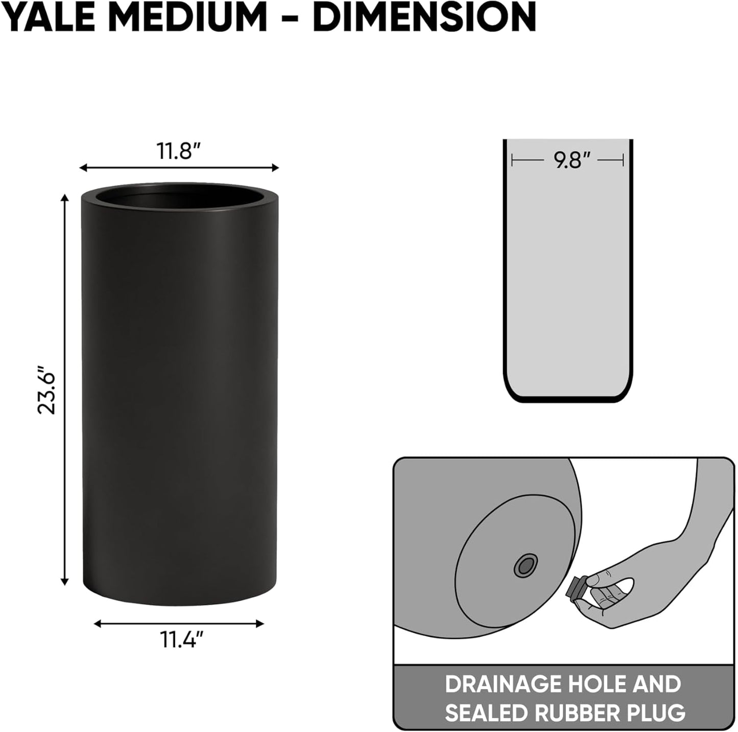 DTY Signature Mount Oxford Tall Outdoor Planter - Medium Black 23.6 Inch Height Modern Tall Planter Pot for Indoor & Outdoor Spaces - Stylish Planter for Contemporary Homes and Gardens