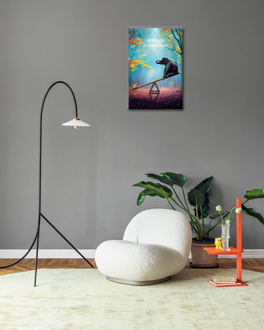 Elephant Wall Art Mindset Motivation Office Wall Canvas Animals Poster Framed Artwork for Living room Ready to Hang (16x24 inch)