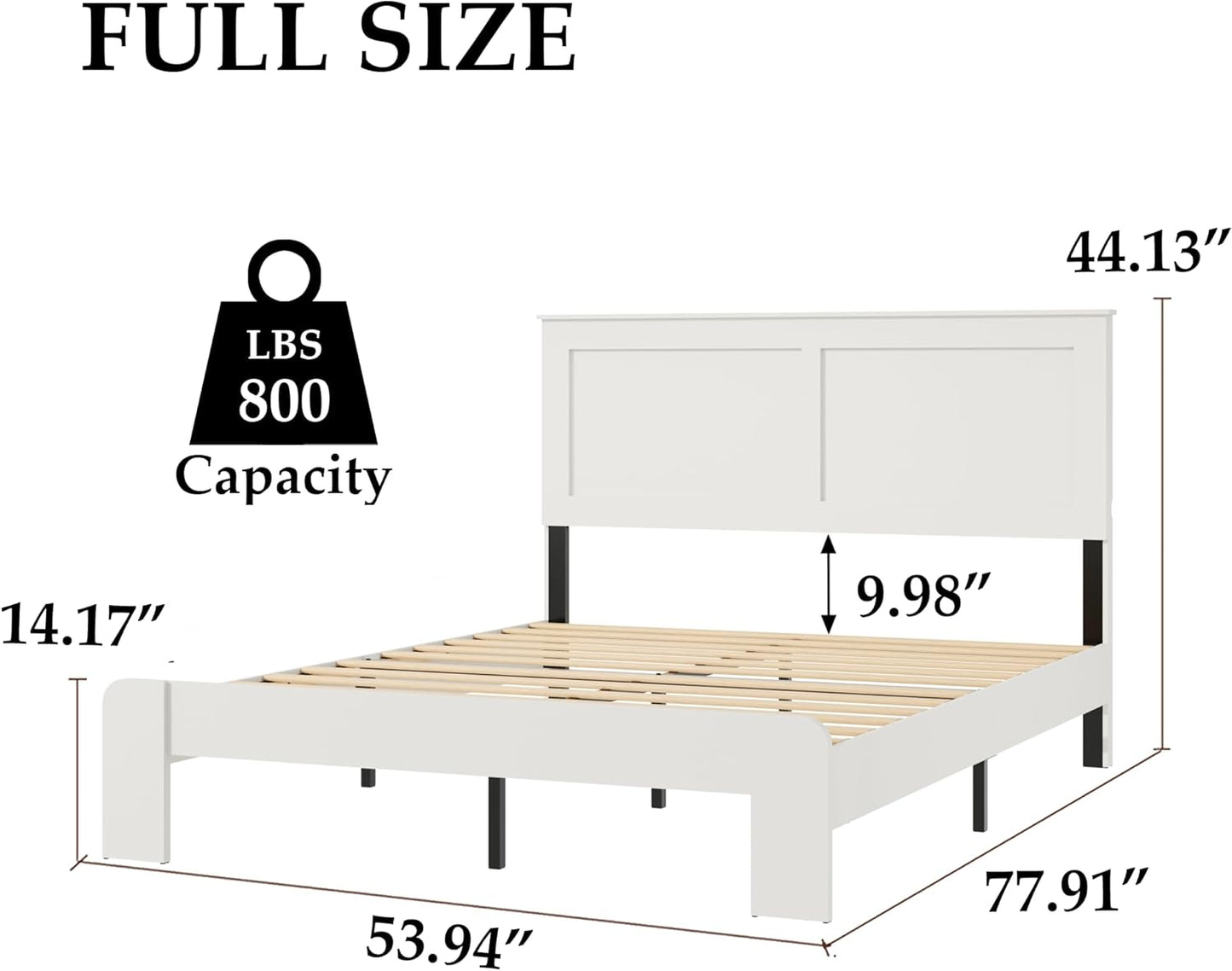Wood Platform Bed Frame, Full Bed Frame with Headboard and Wood Slat Support, Easy Assembly, No Box Spring Needed, Noise-Free, White