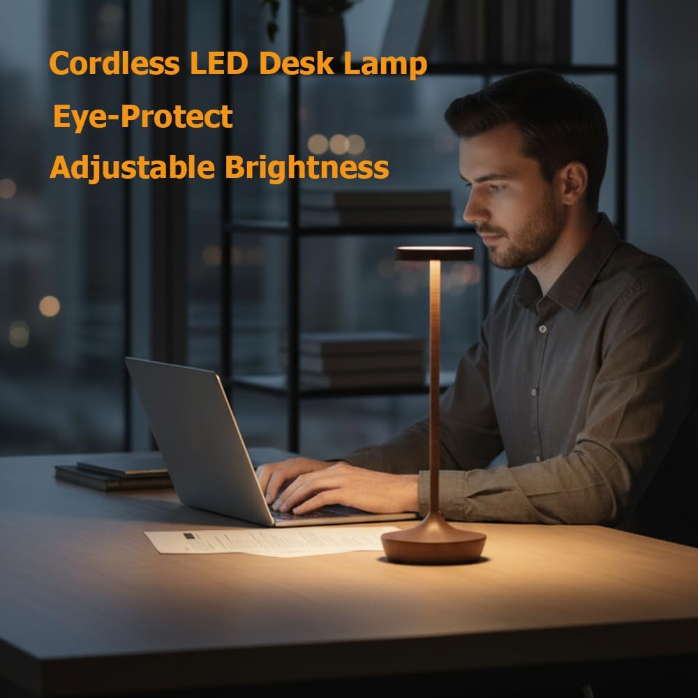 Cordless Table Lamp Rechargeable - 6000mAh LED Battery Operated Table Light - Portable Touch Dimmable Outdoor Waterproof Table Lamps for Patio Bar Restaurant Dining (2 Woodgrain)