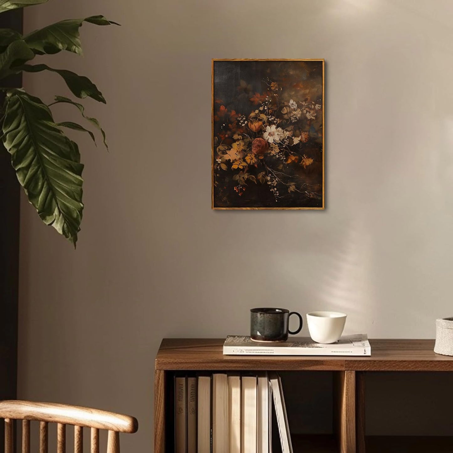 Djmwtb Vintage Framed Wall Art Dark Floral Canvas Wall Art Prints Moody Botanical Painting Flower Pictures Wall Decor Artwork for Living Room Bedroom Bathroom Office 8x10in