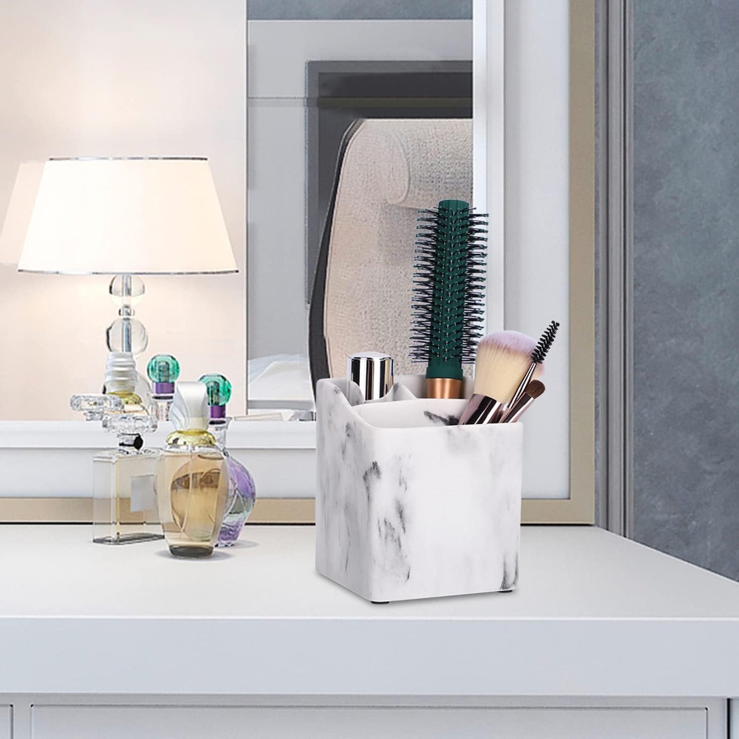 Toothbrush Holders for bathrooms, 3 Slots Electric Toothbrush Holder, White Marble Toothbrush and Toothpaste Holder Organizer for Razor,Cotton Swab(White 3 Slot)