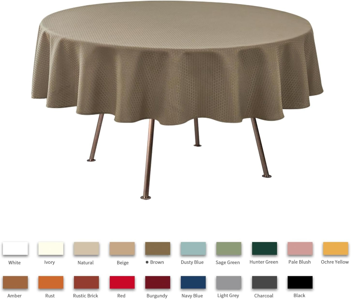 maxmill Round Weaved Texture Design Tablecloth Spill-Proof Wrinkle Free Soft Washable Table Cloth for Circular Table Cover, for Dining Room Buffet Banquet Parties Holiday Dinner, 70 Inch Brown