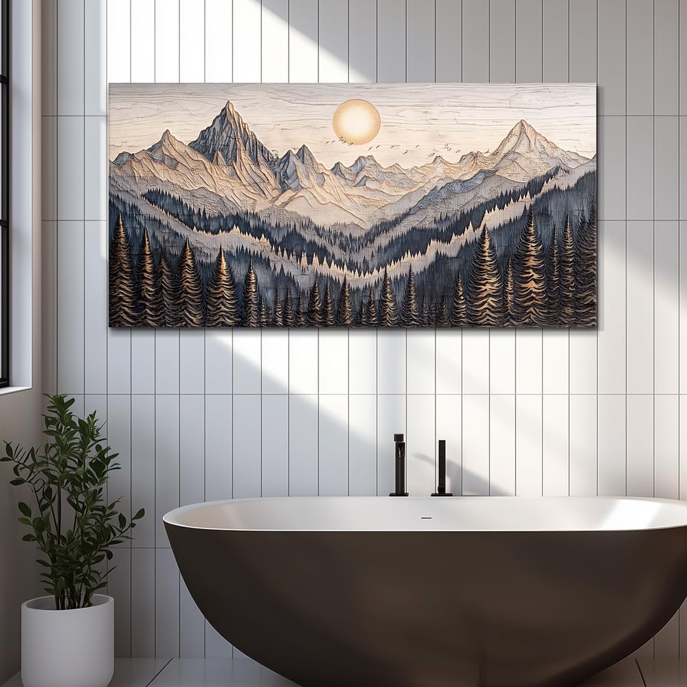 MHARTK66 Abstract Mountain Landscape Wall Painting Wall Art For Living Room Bedroom Wall Decor Office Modern Pictures Wall Decor Sunrise Forest Large Canvas Prints Hanging Modern Home Decorations