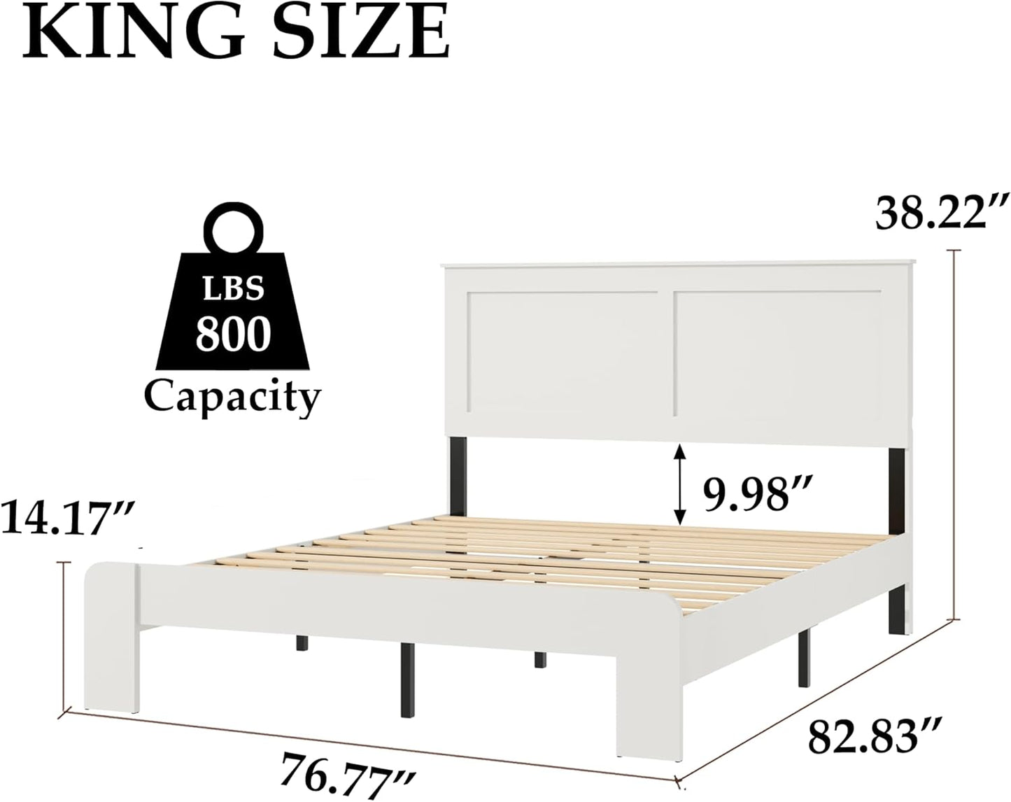 Wood Platform Bed Frame, King Bed Frame with Headboard and Wood Slat Support, Noise-Free,Easy Assembly, No Box Spring Needed, White
