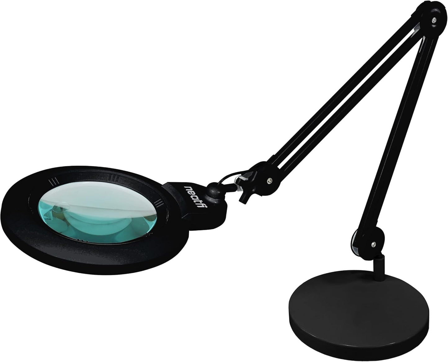 Neatfi XL Bifocal LED Magnifying Lamp, 7-Inch Acrylic Lens, 5D/20D Magnification, Hands-Free, Dimmable, 84 SMD LED, Adjustable Arm for Crafts, Reading, Close Work (Black, with Base)