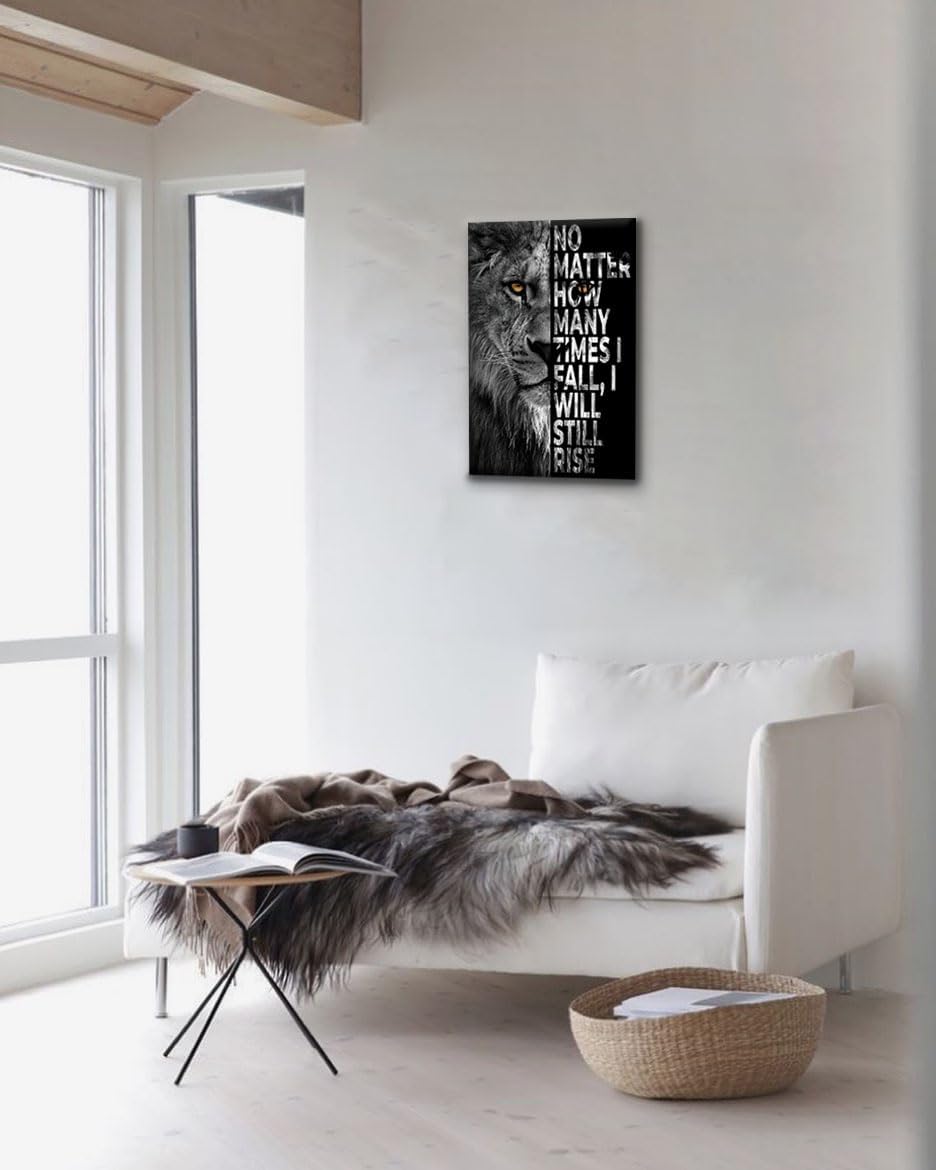 SKASNFAI Lion Canvas Wall Art Black and White Animal Inspirational Motivational Quotes Prints Posters Office Decor Framed Ready to Hang (16x24 inch)