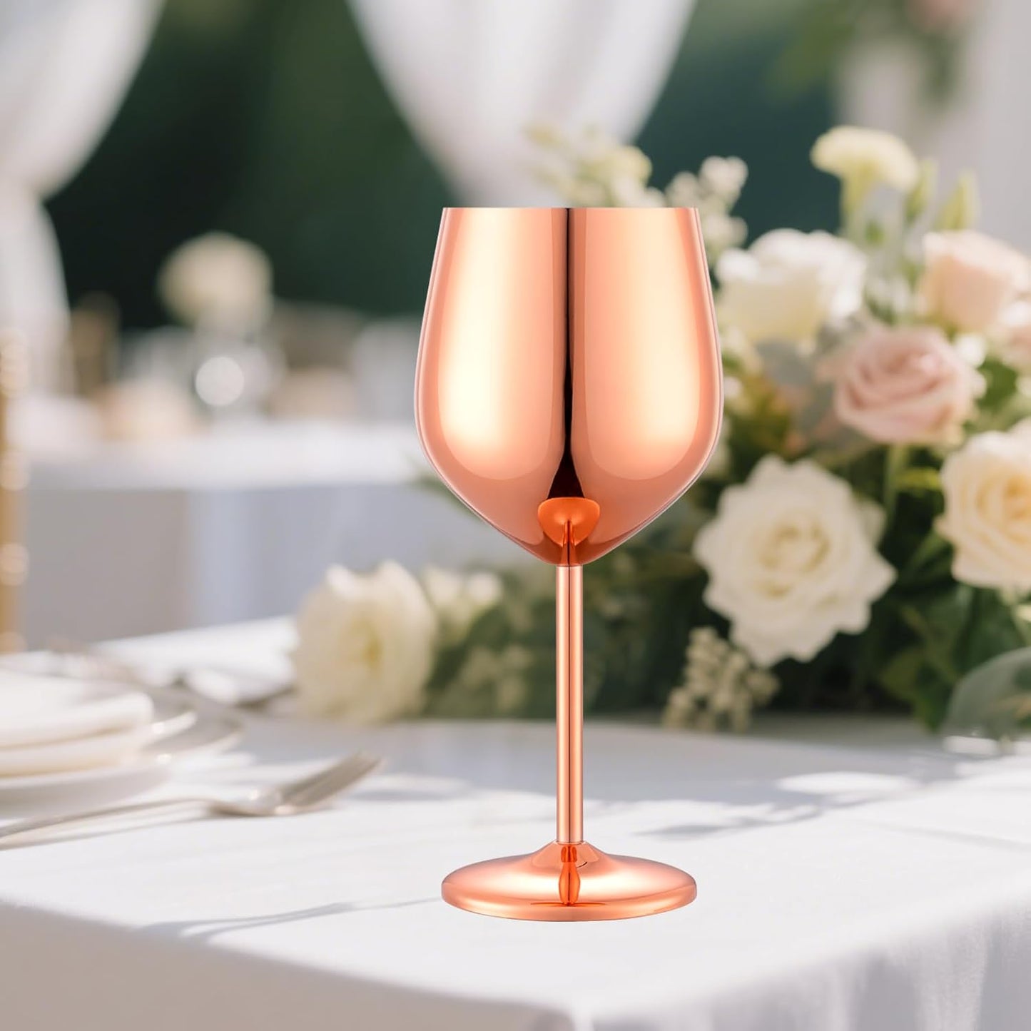 Stainless Steel Wine Glasses Set of 2, 18 oz Unbreakable Rose Glod Wine Glass Unique Metal Wine Goblets for Outdoor Capming and Pool Gift for Wine Lovers