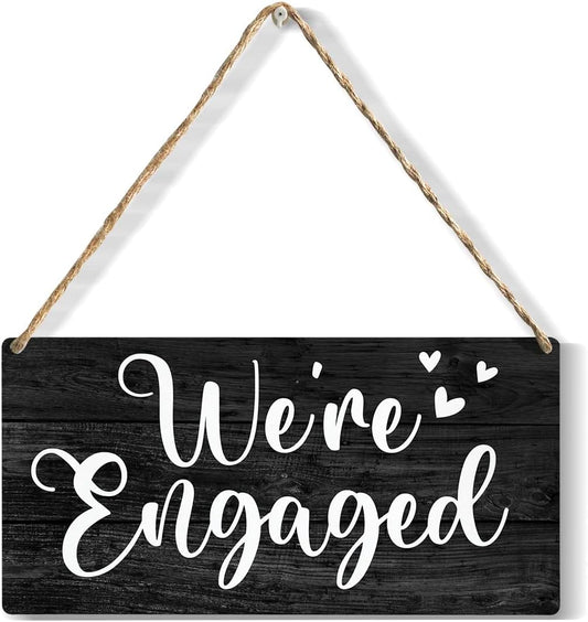 YCYD We're Engaged Wood Sign Rustic Wedding Proposal Wooden Hanging Plaque for Home Wedding Wall Art Decoration 6 x 12 Inches Present