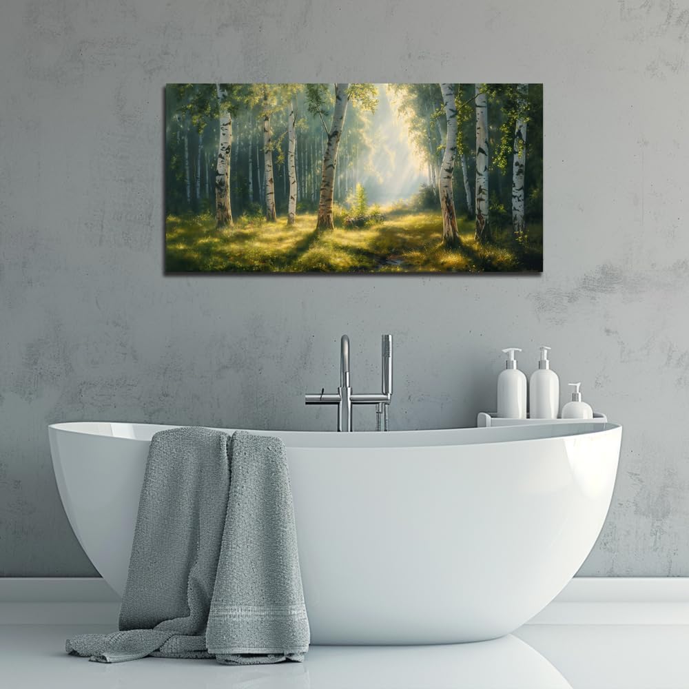 Nature Wall Art Forest Scenery Wall Art Landscape Pictures Green Birch Tree Canvas Print Beautiful Painting Decor for Living Room Mountain Canvas for Home Office Decorations 20x40Inch