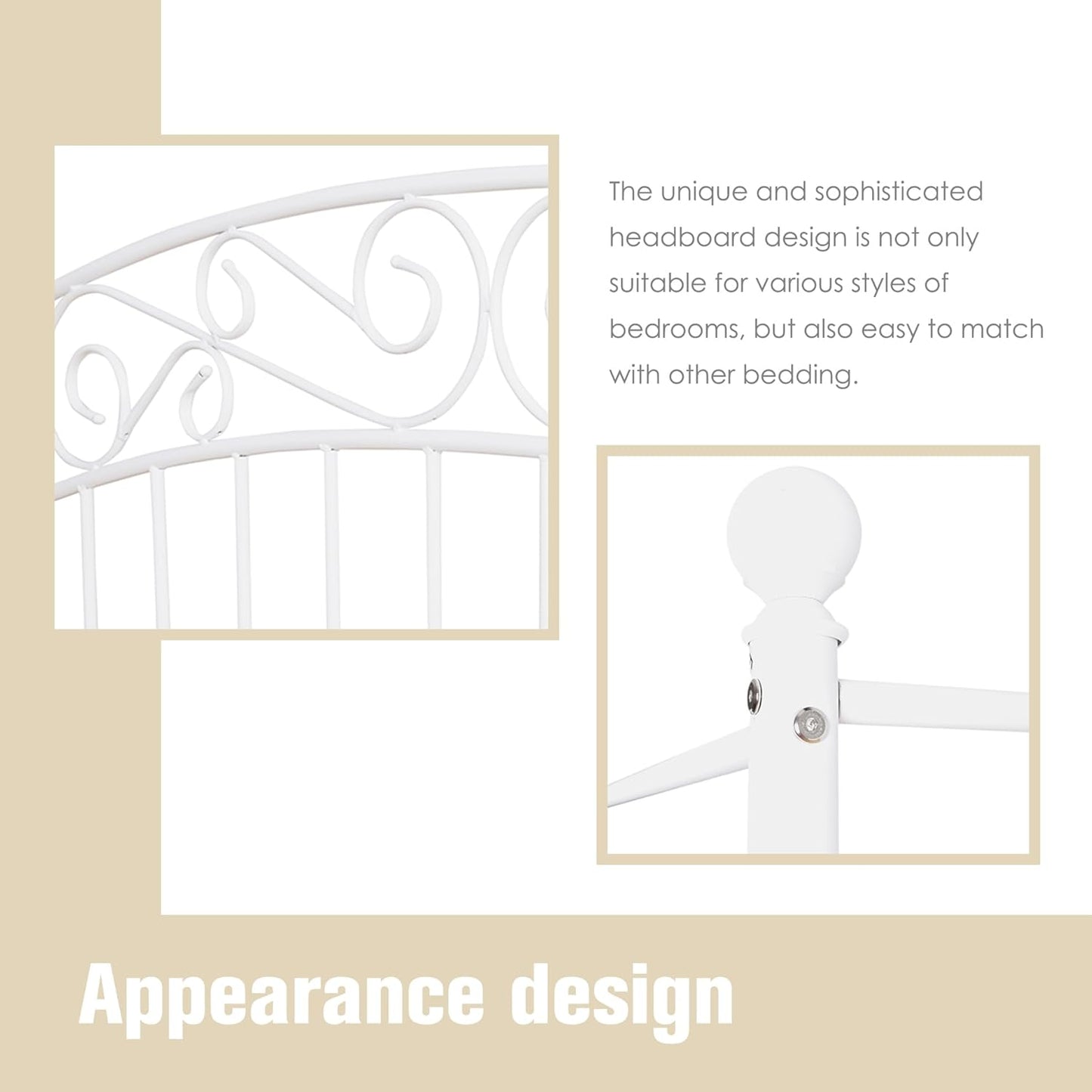 Full Size Canopy Bed Frame Four-Poster Metal Platform Bed with Headboard and Footboard Sturdy Heavy Duty Steel Slat Support No Box Spring Needed White