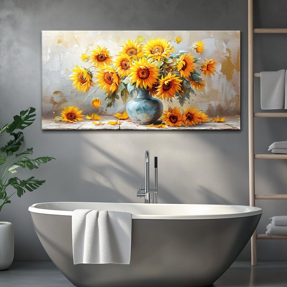 MHARTK66 Canvas Large Flower Field Paintings For Bedroom 30 X 60 Wall Art For Living Room Farmhouse Sunflower Wall Decor Kitchen Pictures Vintage Art Prints Artwork For Walls Petal Home Wall Art