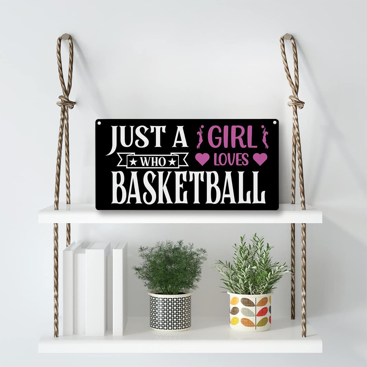 Funny Just a Girl Who Loves Basketball Wood Sign Rustic Basketball Lovers Wooden Hanging Plaque for Home Girl Bedroom Wall Art Decoration 6 x 12 Inches Present