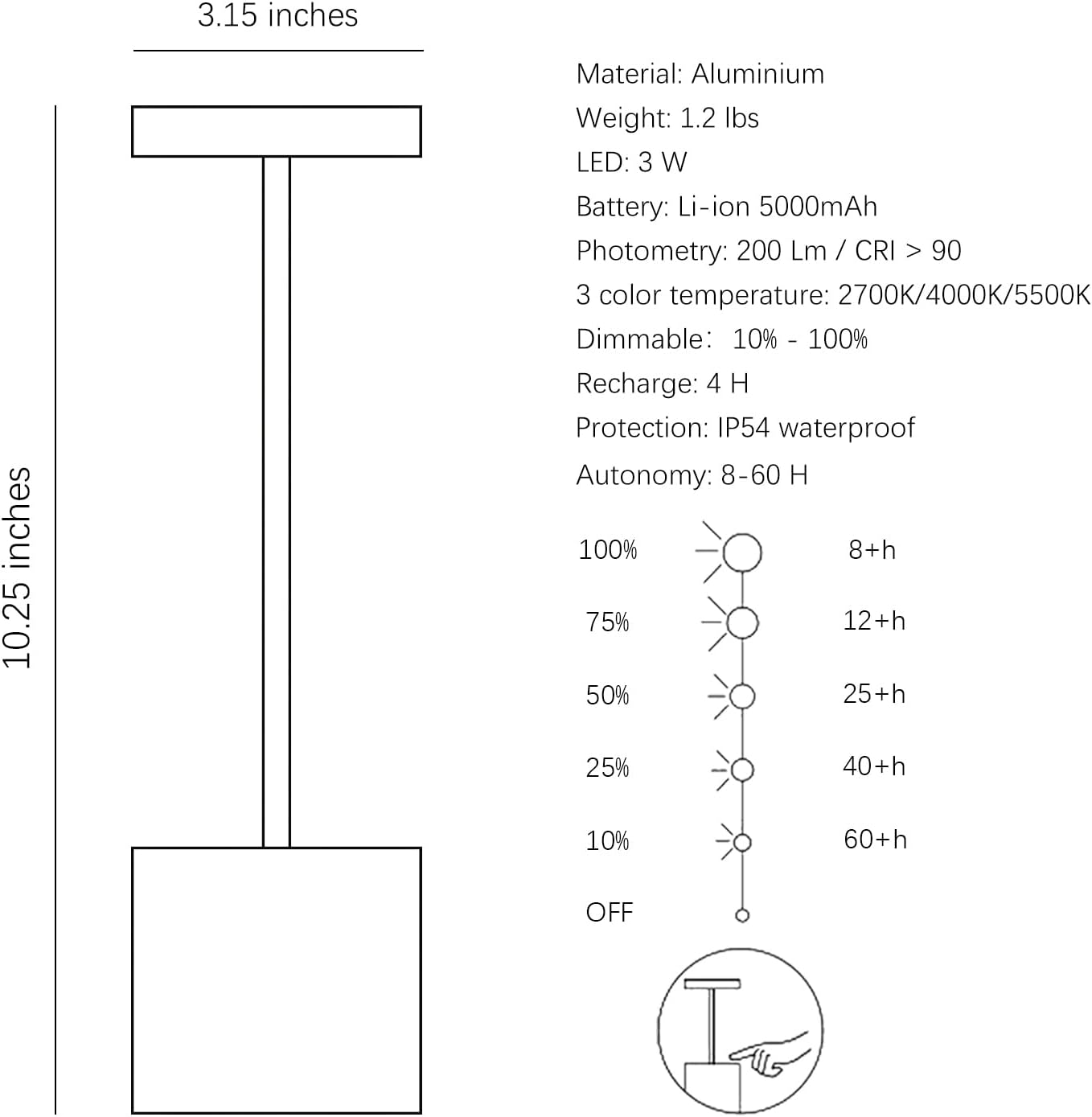 2 Pack Cordless Rechargeable Table Lamp, 3 Color Temperature & Dimmable, IP54 Waterproof Battery Operated Portable LED Light for Outdoor, Patio, Restaurant, Bedside, Shower (Wood)