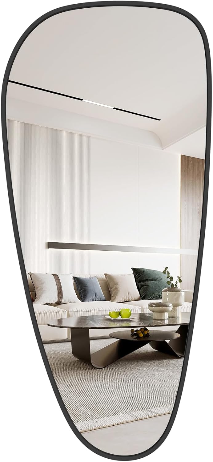 WallBeyond Asymmetrical Mirror, Irregular Wall Mirror, Wall Mirrors Decorative for Bedroom Living Room entryway Hall, Wall Mirror for mid Century Modern Decor 48" H x 22" W, Black