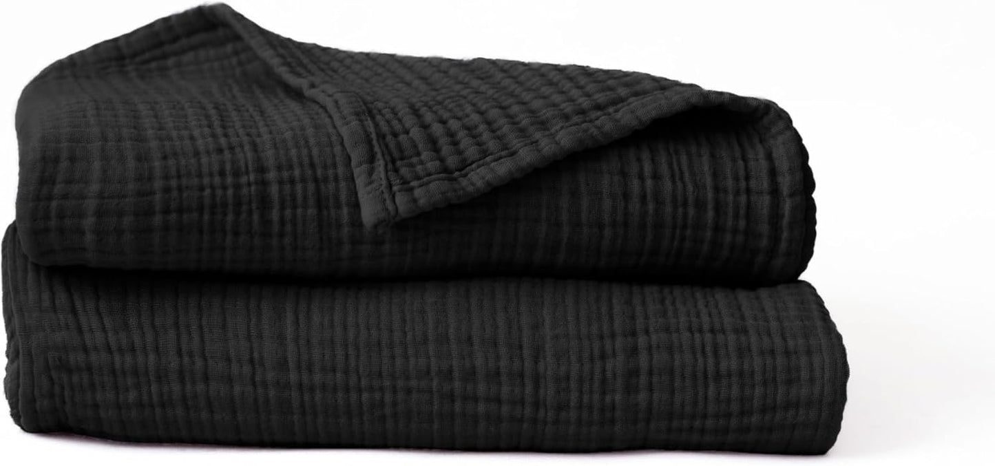 Muslin Bath Towel Pack of 2 32"x67" Inch Large Size, 100% Turkish Cotton, Thin, Soft, Quick-Dry, Lint-Free Bath Towels (Black, Pack of 2 Bath Towels)