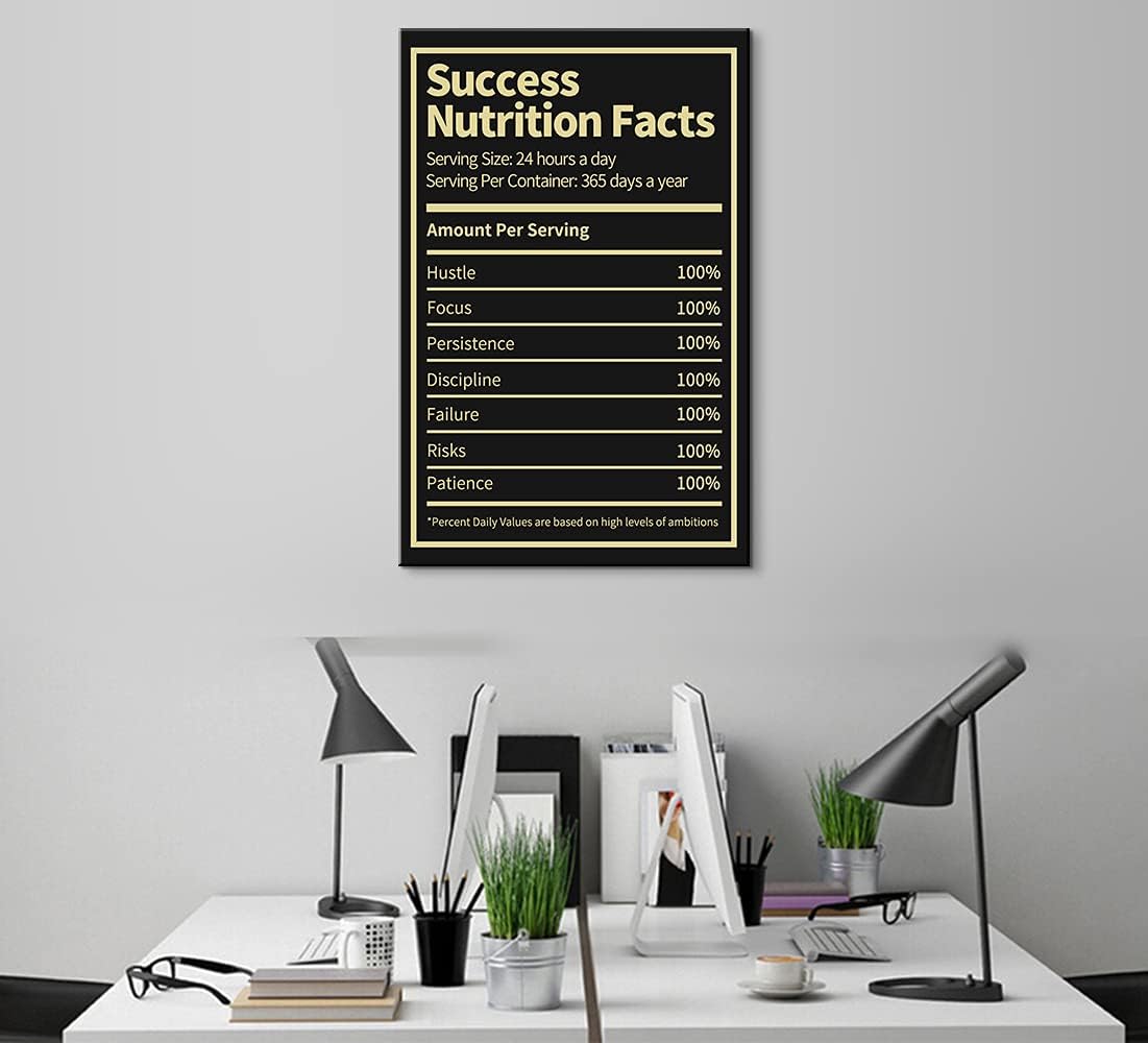 Inspirational Posters Success Nutrition Facts Canvas Print Motivational Quotes Wall Decor for Office & Living Room (12''Wx18''H)