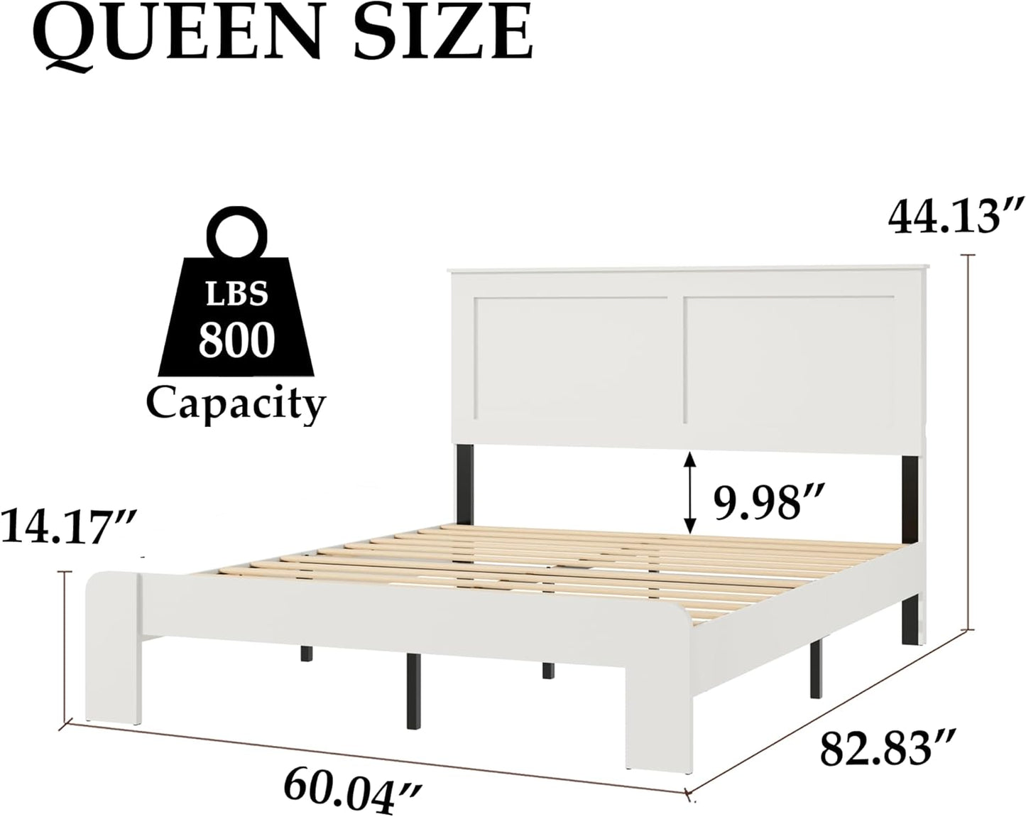 Wood Platform Bed Frame, Queen Size Bed Frame with Headboard and Wood Slat Support, Easy Assembly, No Box Spring Needed, White