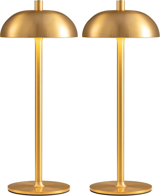 Cordless LED 12" Small Table Lamps Set of 2, Modern Portable Desk Lamp, 3 Color Dimming Rechargeable Battery Lights, for Bedroom, Outdoor, Restaurant, Bedside, Baby Night Light, Gifts (Gold)