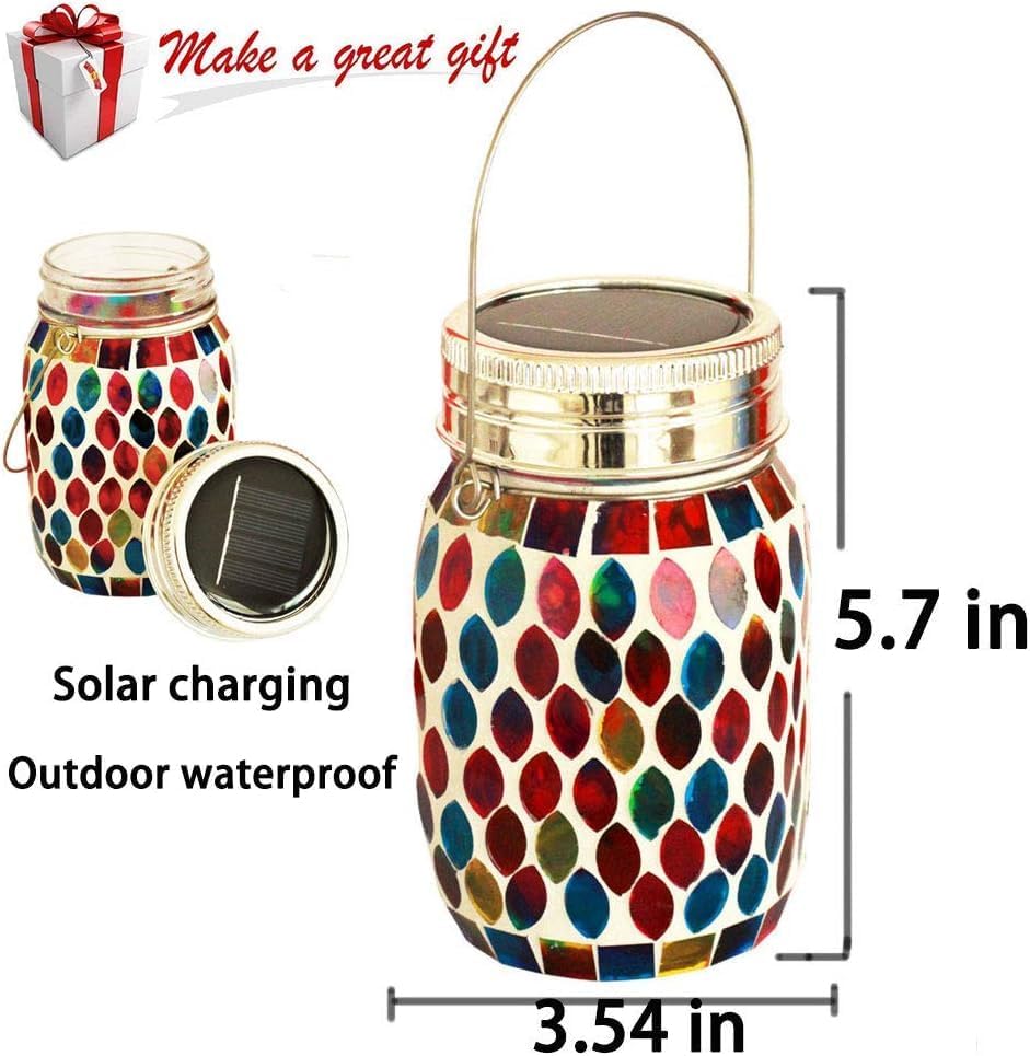2pack Solar Mosaic Outdoor Waterproof Cool Blue Mosaic jar Decor Christmas Gifts for Women Mom Grandma Halloween Hanging Solar Lights Decoration Outside for Yard, Patio,Backyard,Porch (Modern)