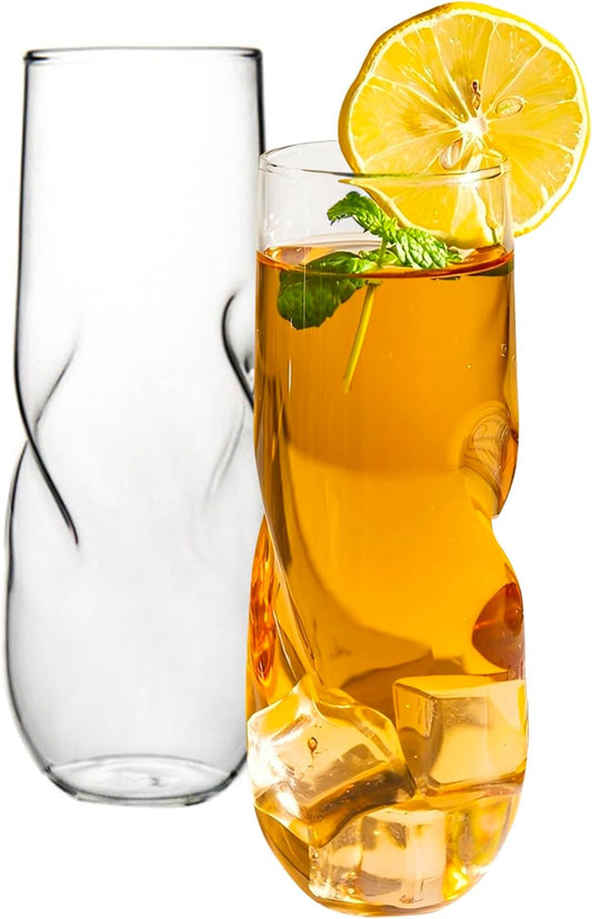 Stemless Wine Glasses Set of 2, 9oz with Finger Indentations for Red Wine, Bourbon, Scotch & Cocktails, Modern Unbreakable Barware Gifts