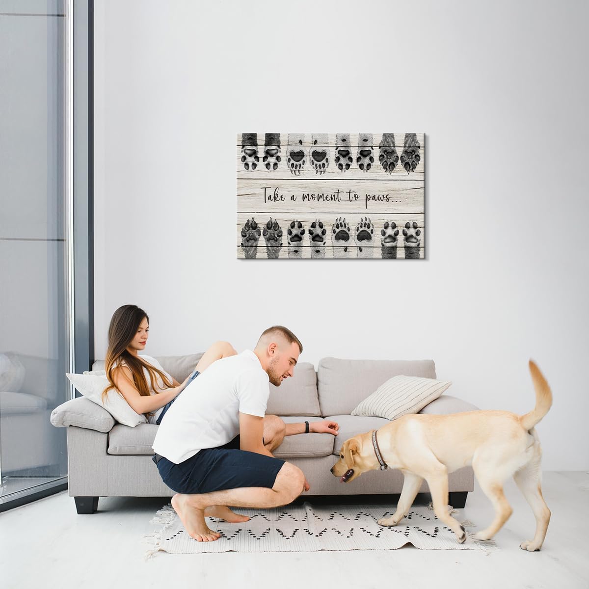 Dog Art Animal Canvas Wall Art Take a Moment to Paws Wall Art Dog Art Wall Decor Animal Pictures Paw Print Wall Decor Dog Picture Puppy Paw Print Dog Quotes Wall Decor for Bedroom Decor (16''Hx24''W)