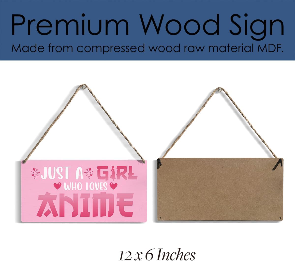 Funny Just a Girl Who Loves Anime Wood Sign Rustic Anime Lovers Wooden Hanging Plaque for Home Living Room Girl Bedroom Wall Art Decoration 6 x 12 Inches Present.pink