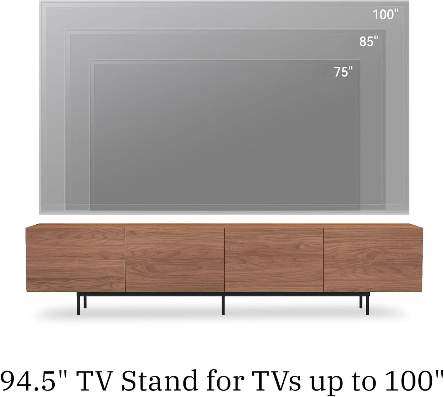 Mid Century Modern TV Stand - 94.5" Walnut Entertainment & Media Console for 65-100 Inches TV, 4 Cabinet Doors with 6 Storage Compartments, Cable Management, Stylish Living Room Center (Walnut, 94.5")