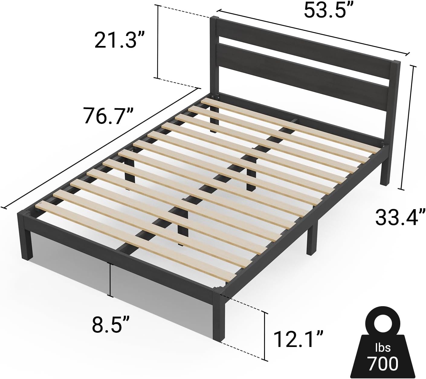 LIFEMENT Classic Wood Platform Bed Frame with Headboard, Essential, Noise Free, Under Bed Storage, No Box Spring Needed, Easy Assembly (Black, Full)