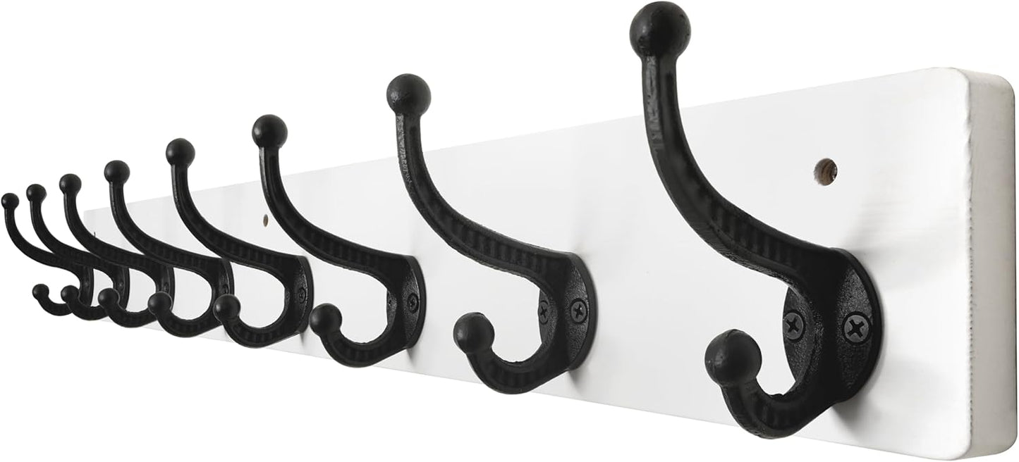 WEBI Rustic Coat Rack Wall Mount,35.43" Long 8 Cast Iron Coat Hooks Wall Mounted,Heavy Duty Wall Coat Hanger Hooks for Hanging Coats,Clothes,Black on White