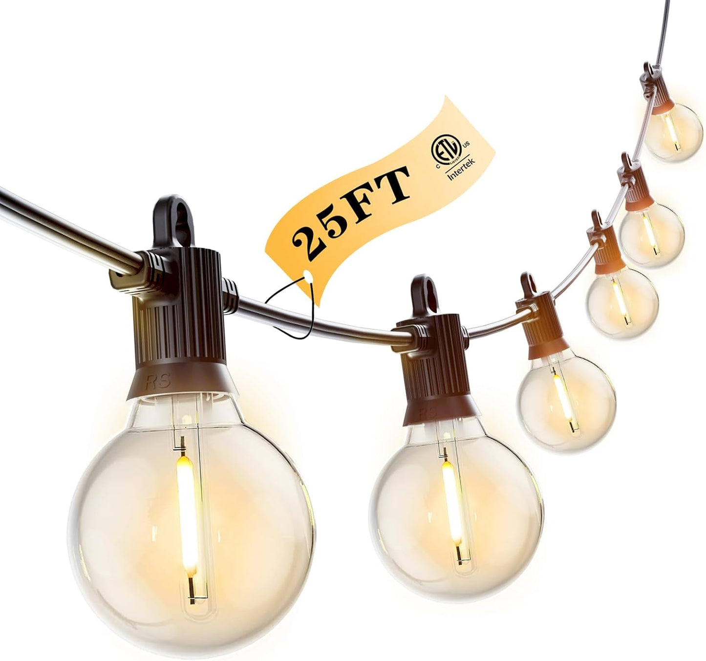 Kawaya Outdoor String Lights 25 FT LED Patio Light with 12+1 Shatterproof Edison Globe Bulbs - IP65 Waterproof Dimmable Hanging Lights - 2700K Warm White Lighting for Outside Yard Porch Deck Bistro