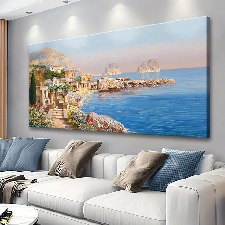 msspart Vintage Mediterranean Landscape by Gottfried Arnegger Canvas Wall Art Farmhouse Country Painting Picture Nature Artwork Poster Decor for Bedroom Living Room Office 20"x40"