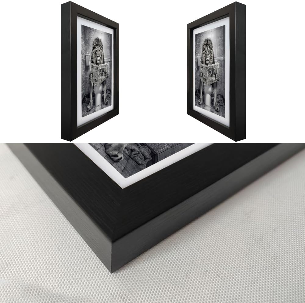 Black and White Bathroom Decor Lion in Toilet Picture Funny Bathroom Wall Art Animal Canvas Print Artwork