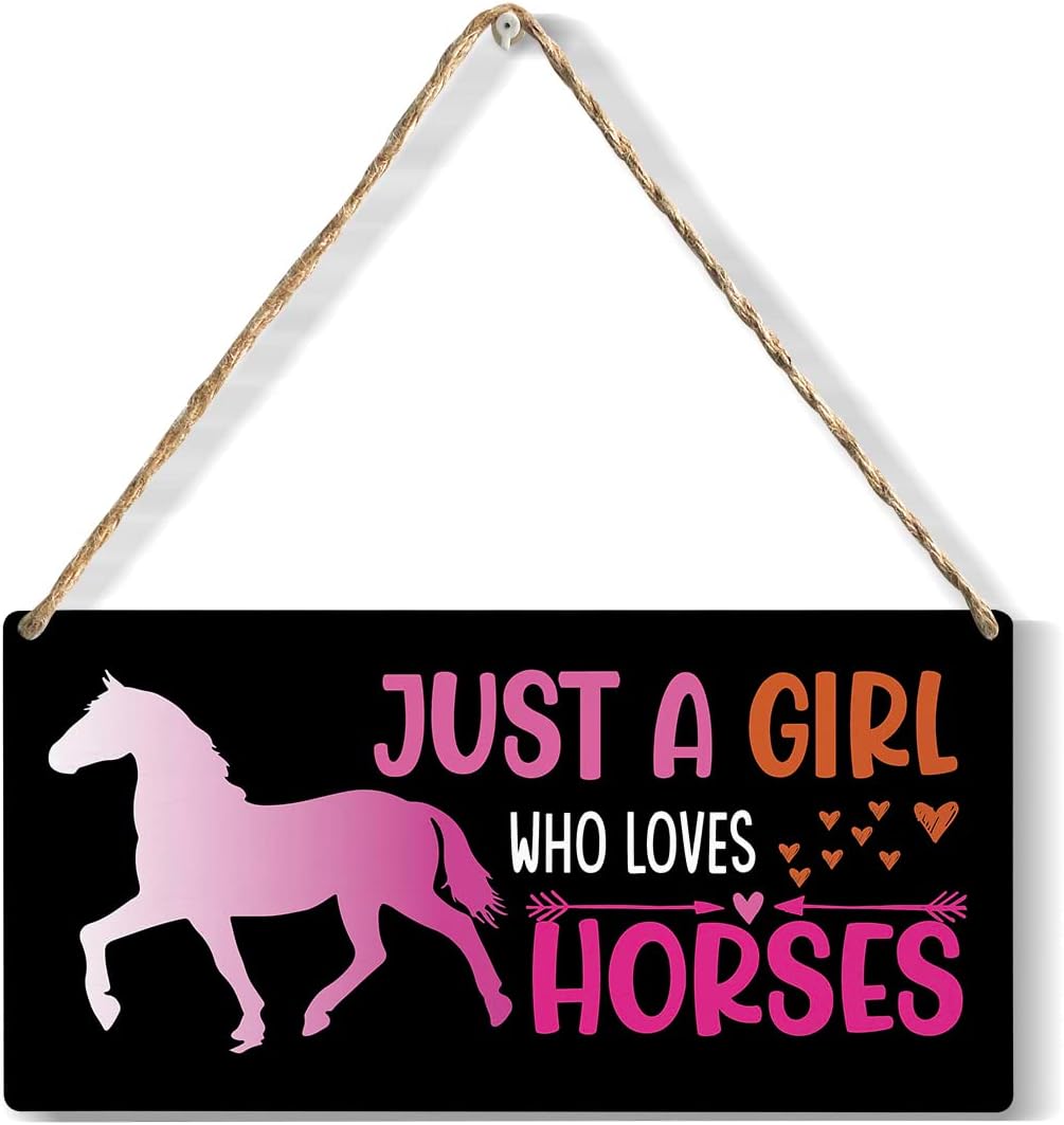 Funny Just a Girl Who Loves Horses Wood Sign Rustic Horses Lovers Pink Wooden Hanging Plaque for Home Girl Room Wall Art Decoration 6 x 12 Inches Present