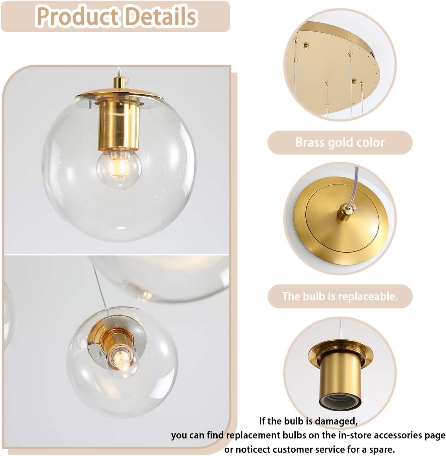 10-Light LED Staircase Modern Glass Globe Pendant Light Gold Chandeliers Large Chandeliers for High Ceilings, Entryway Lighting Fixture Villas and Stairs