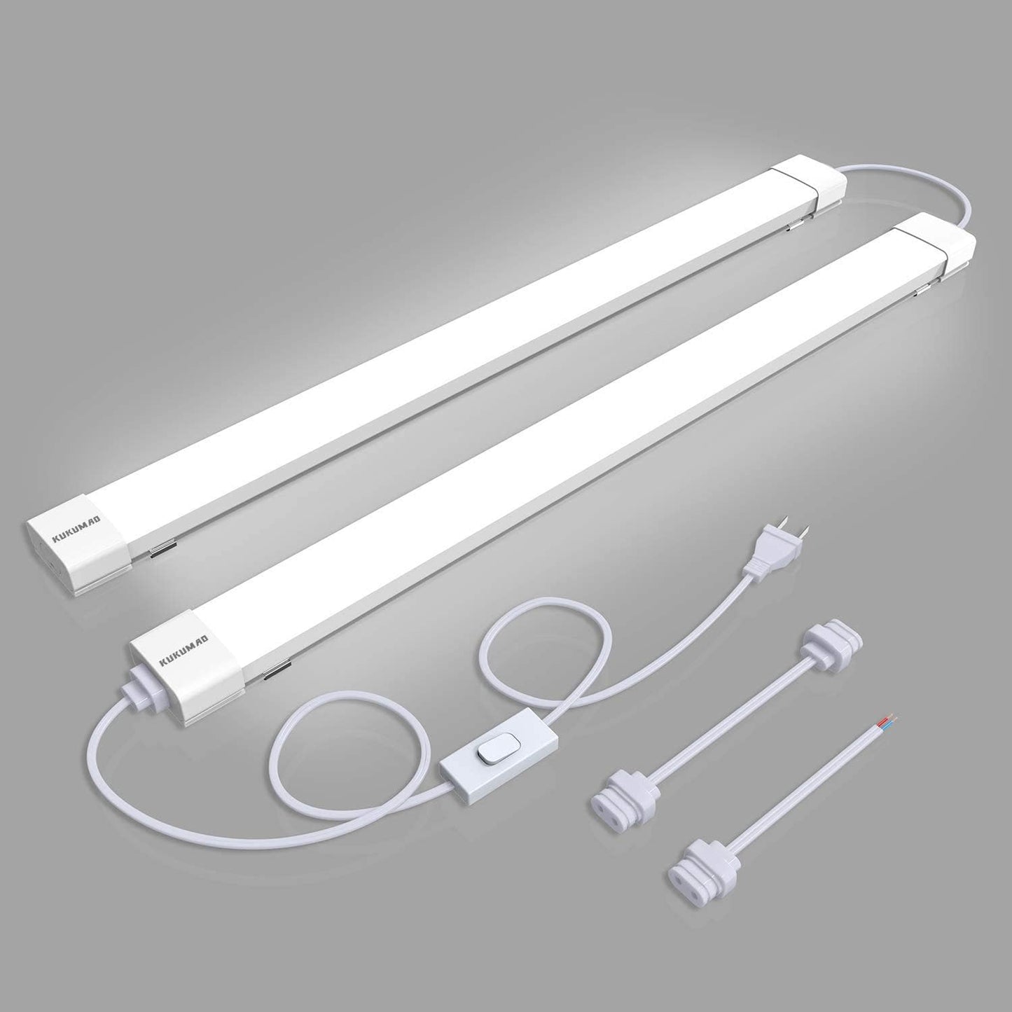 KUKUMAO Utility LED Shop Light Fixture with Plug 4FT 5000K 36W 3600LM Linkable Waterproof Closet Light Under Cabinet Light Ceiling Tube Light for Garage Kitchen Bathroom Workbench and Office(2 Pack)