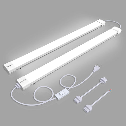 KUKUMAO Utility LED Shop Light Fixture with Plug 4FT 5000K 36W 3600LM Linkable Waterproof Closet Light Under Cabinet Light Ceiling Tube Light for Garage Kitchen Bathroom Workbench and Office(2 Pack)