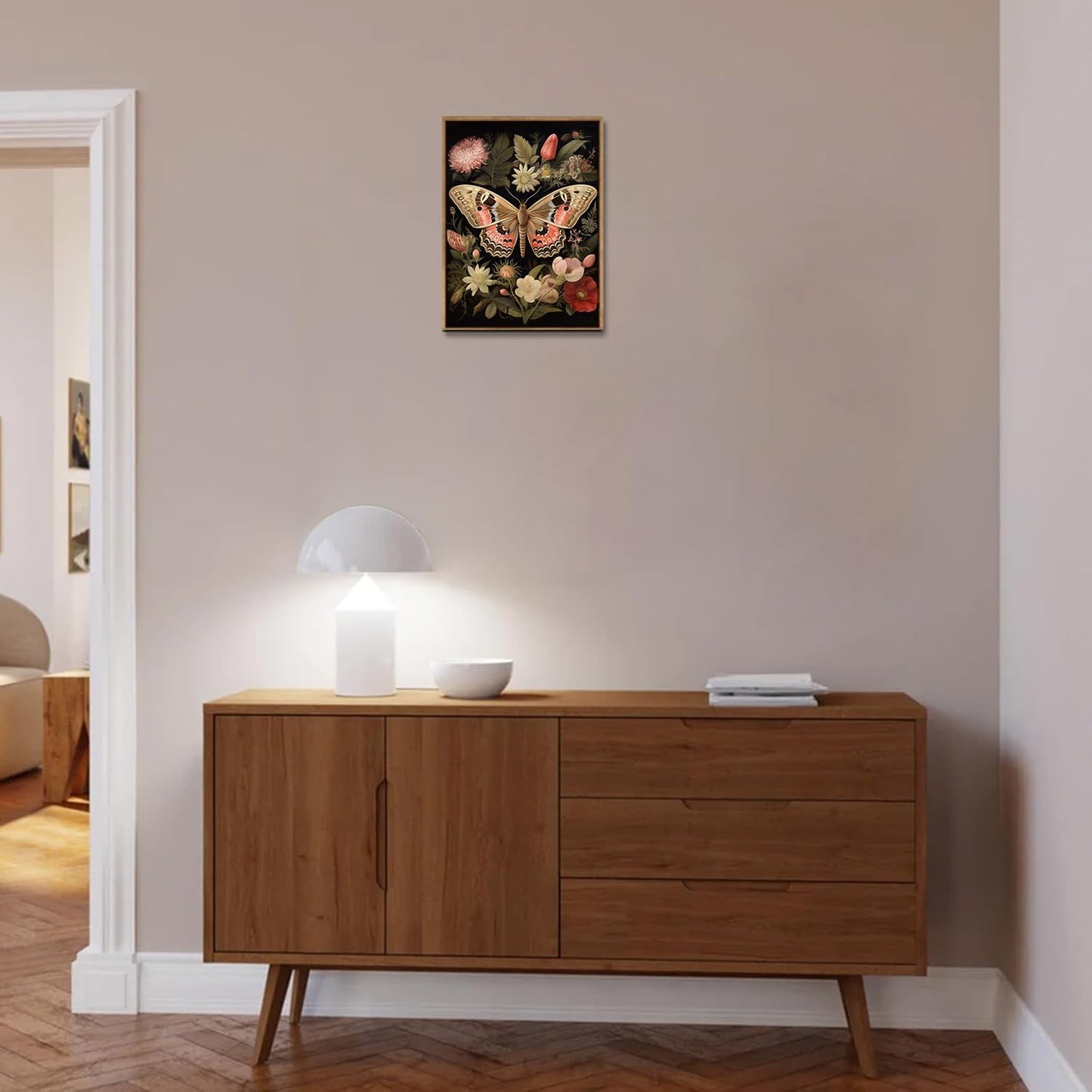 Djmwtb Vintage Framed Wall Art Butterfly Canvas Wall Art Prints Floral Botanical Pictures Flower Painting Wall Decor Artwork for Living Room Bedroom Bathroom Office 16x24in