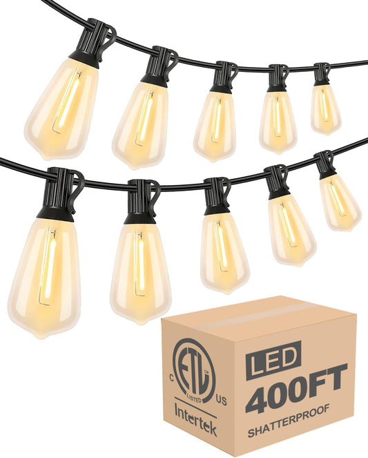 Lightdot LED Outdoor String Lights 400FT Patio Lights with 128 Shatterproof ST38 Vintage Edison Bulbs, Outside Hanging Light Waterproof for Porch, Deck, Garden, Backyard, Balcony, Dimmable