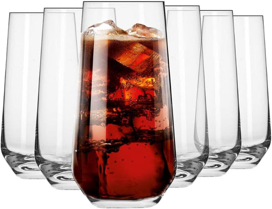 Krosno Tall Water, Juice, Drinking Glasses, Set of 6, 16.2 oz, Splendour Collection, Highball & Tumbler Crystal Glass, Dishwasher Safe, Made in Europe