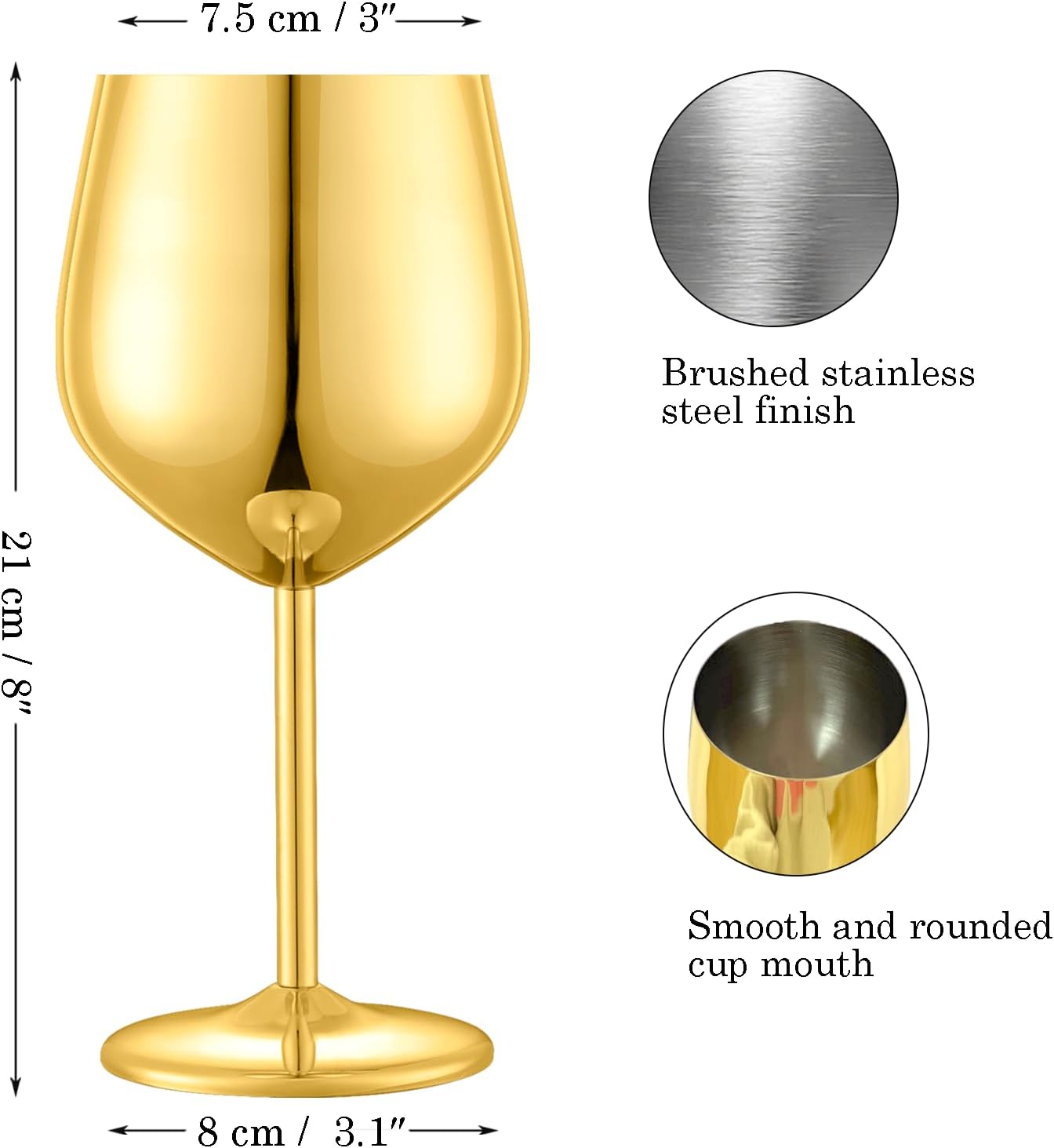 Stainless Steel Wine Glasses Set of 2, 18 oz Unbreakable Gold Wine Glass Unique Metal Wine Goblets for Outdoor Capming and Pool Gift for Wine Lovers