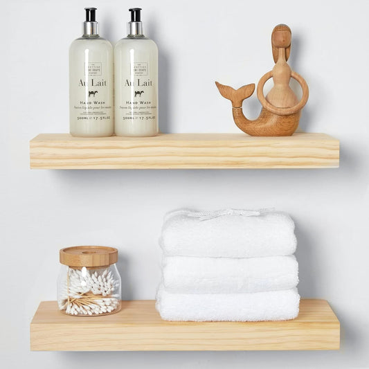 Homeforia 18 inch Natural Floating Shelf, High End Solid Real Wood 18inch Small Floating Shelves for Wall Mounted, Natural Wooden Floating Shelves, Heavy Duty Bracket, 18 X 6.5 X 1.75 in, Set of 3