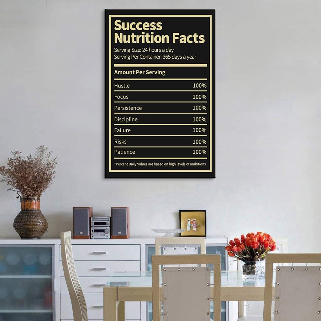 Inspirational Posters Success Nutrition Facts Canvas Print Motivational Quotes Wall Decor for Office & Living Room (12''Wx18''H)