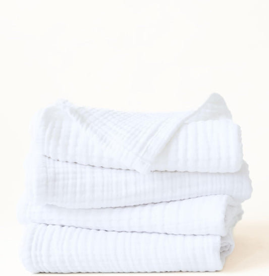 Muslin Hand Towels Pack of 4, Luxury 100% Turkish Cotton Thin Soft Quick-Dry Lint-Free Large Size Bath Hand Bathroom Towel Sets (White, Pack of 4 Hand Towels)