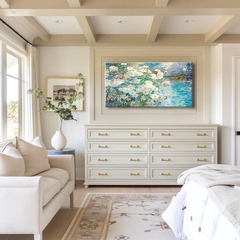 Vintage Canvas Wall Art - Spring Wildflowers Garden Picture Decor for Living Room Farmhouse Painting Print Landscape Artwork Decor for Bedroom Office 20"x40"